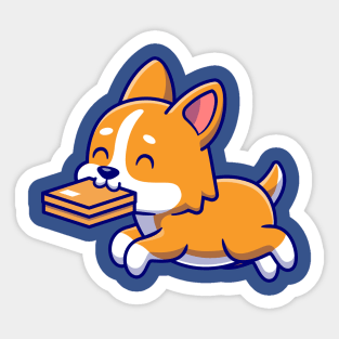 Cute Corgi Dog Bite Box Cartoon Sticker